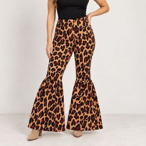 Park Avenue Leopard Print Bell Bottom Flare Pants Size Small Stretch Retro Boho